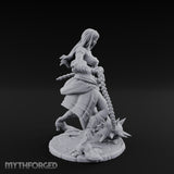 Chain Whipping Crouching Human Fighter Miniature for Dungeons and Dragons, Pathfinder or other TTRPGs