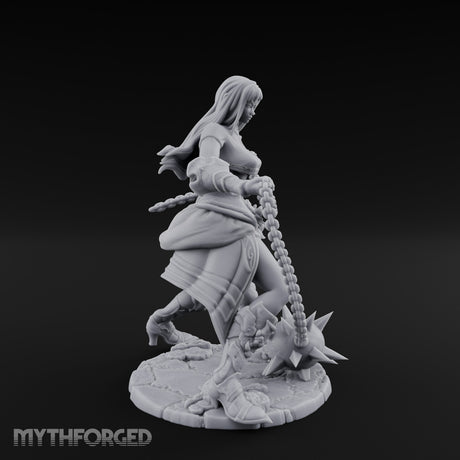 Chain Whipping Crouching Human Fighter Miniature for Dungeons and Dragons, Pathfinder or other TTRPGs