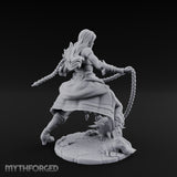 Chain Whipping Crouching Human Fighter Miniature for Dungeons and Dragons, Pathfinder or other TTRPGs