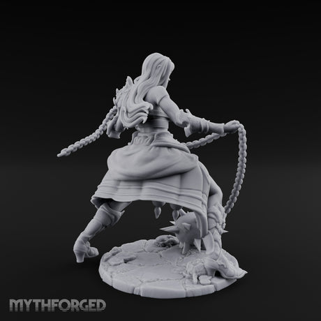 Chain Whipping Crouching Human Fighter Miniature for Dungeons and Dragons, Pathfinder or other TTRPGs