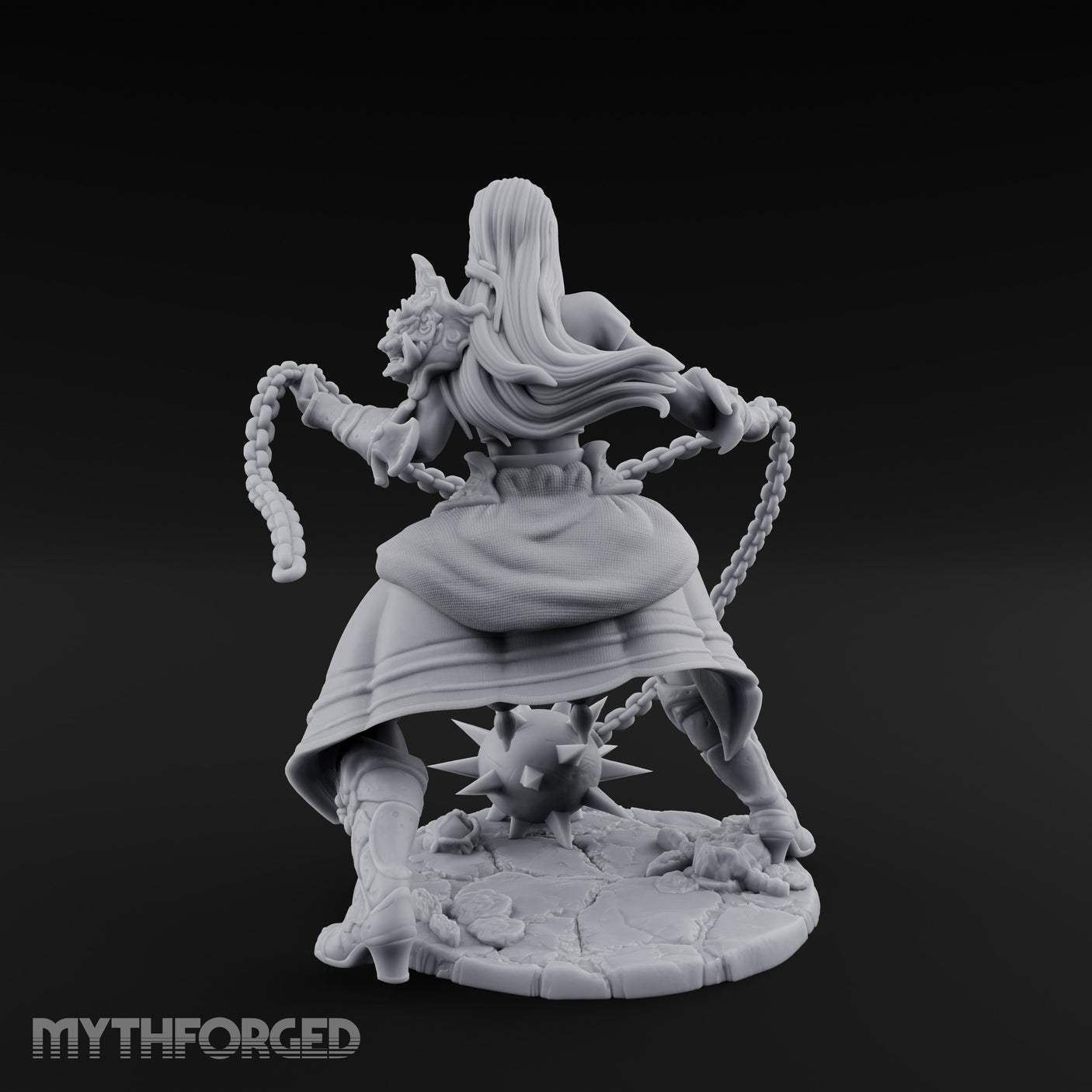 Chain Whipping Crouching Human Fighter Miniature for Dungeons and Dragons, Pathfinder or other TTRPGs