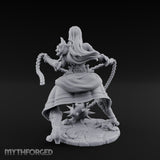 Chain Whipping Crouching Human Fighter Miniature for Dungeons and Dragons, Pathfinder or other TTRPGs