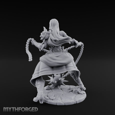 Chain Whipping Crouching Human Fighter Miniature for Dungeons and Dragons, Pathfinder or other TTRPGs