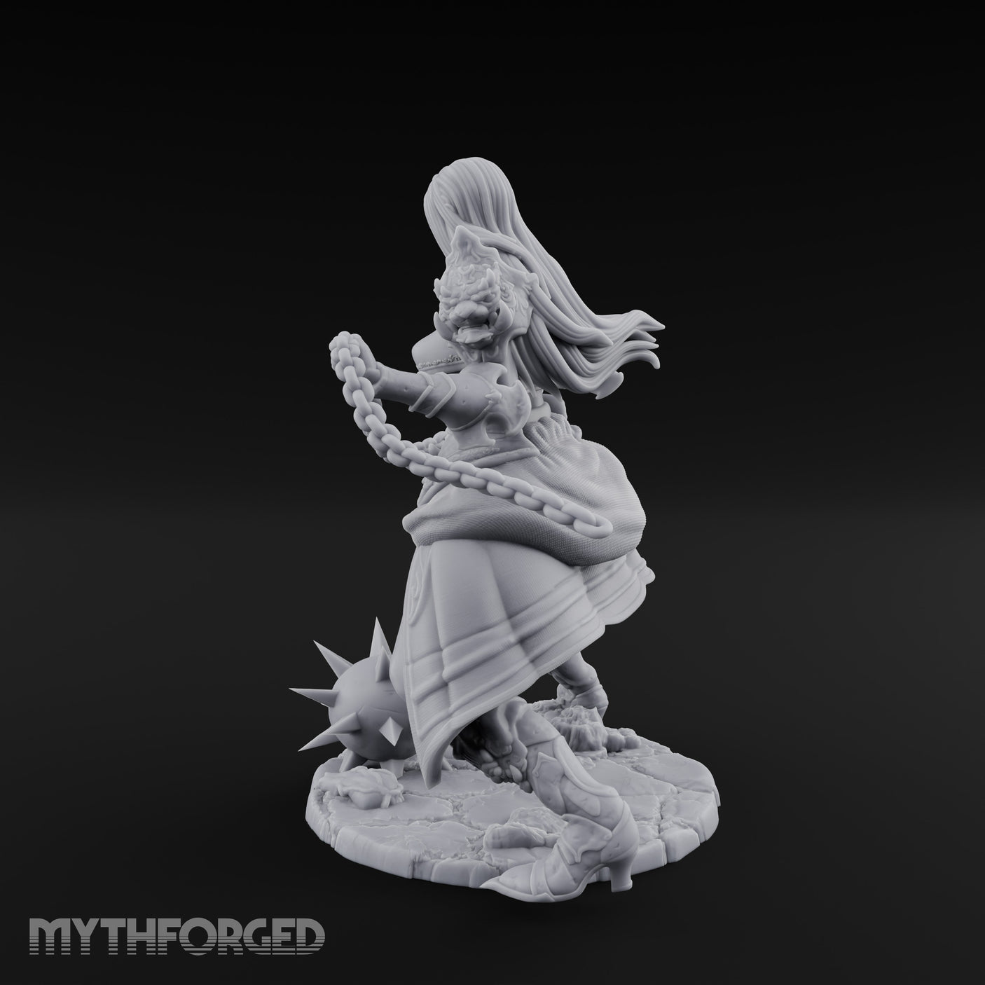 Chain Whipping Crouching Human Fighter Miniature for Dungeons and Dragons, Pathfinder or other TTRPGs