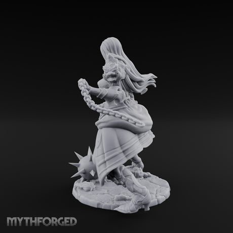 Chain Whipping Crouching Human Fighter Miniature for Dungeons and Dragons, Pathfinder or other TTRPGs