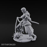 Chain Whipping Crouching Human Fighter Miniature for Dungeons and Dragons, Pathfinder or other TTRPGs
