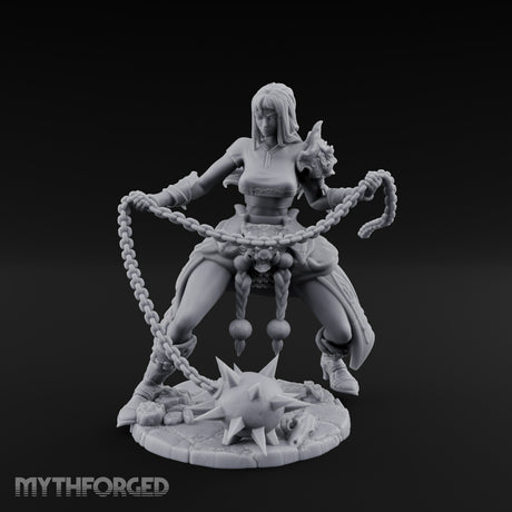 Chain Whipping Crouching Human Fighter Miniature for Dungeons and Dragons, Pathfinder or other TTRPGs