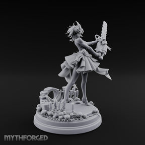 Chainsaw Twirling Human Witch Miniature for Dungeons and Dragons, Pathfinder or other TTRPGs