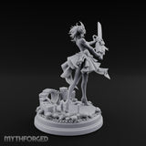 Chainsaw Twirling Human Witch Miniature for Dungeons and Dragons, Pathfinder or other TTRPGs
