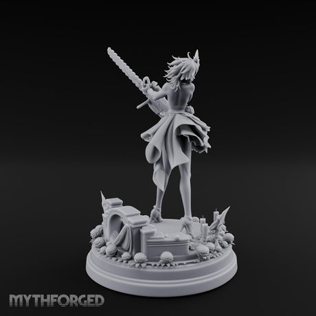 Chainsaw Twirling Human Witch Miniature for Dungeons and Dragons, Pathfinder or other TTRPGs