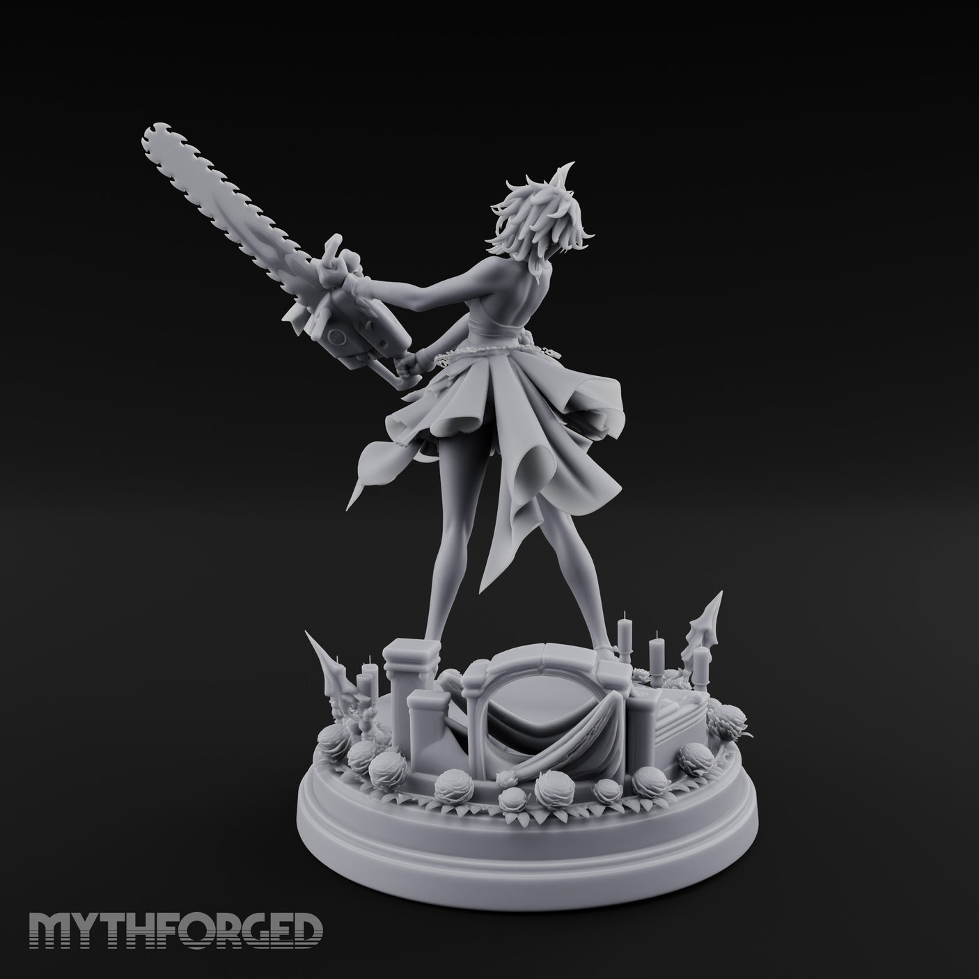 Chainsaw Twirling Human Witch Miniature for Dungeons and Dragons, Pathfinder or other TTRPGs