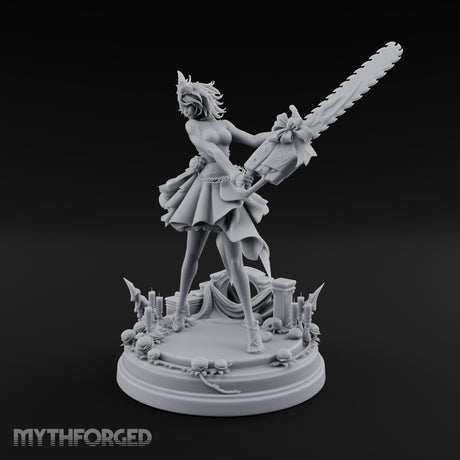 Chainsaw Twirling Human Witch Miniature for Dungeons and Dragons, Pathfinder or other TTRPGs