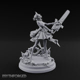 Chainsaw Twirling Human Witch Miniature for Dungeons and Dragons, Pathfinder or other TTRPGs