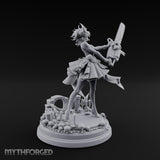Chainsaw Twirling Human Witch Miniature for Dungeons and Dragons, Pathfinder or other TTRPGs