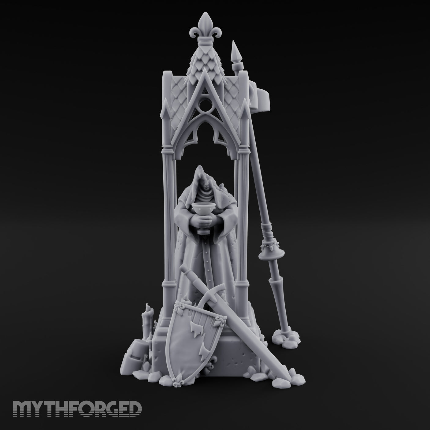 Chalice-Bearing Gothic-Spired Lady Shrine Miniature for Dungeons and Dragons, Pathfinder or other TTRPGs