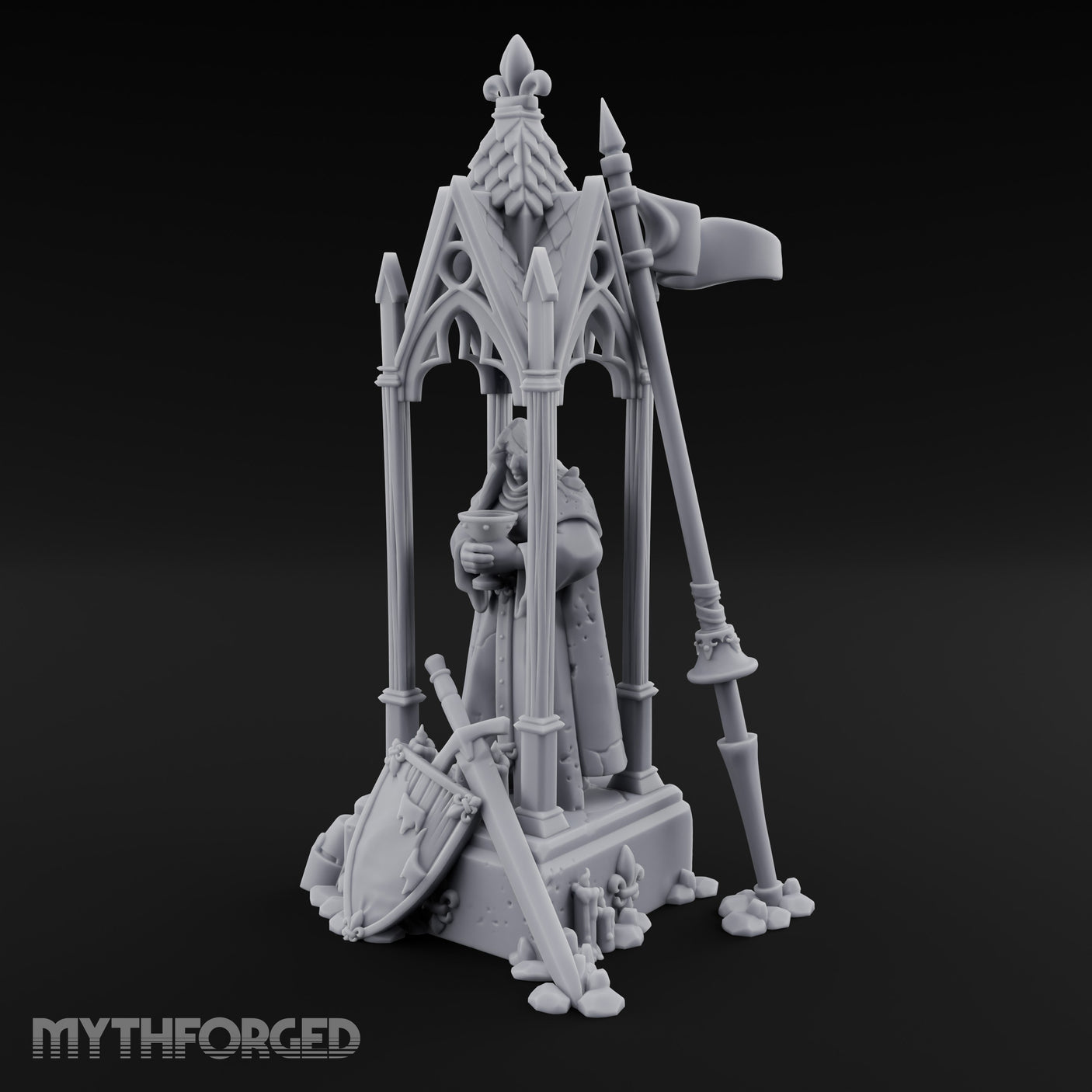Chalice-Bearing Gothic-Spired Lady Shrine Miniature for Dungeons and Dragons, Pathfinder or other TTRPGs