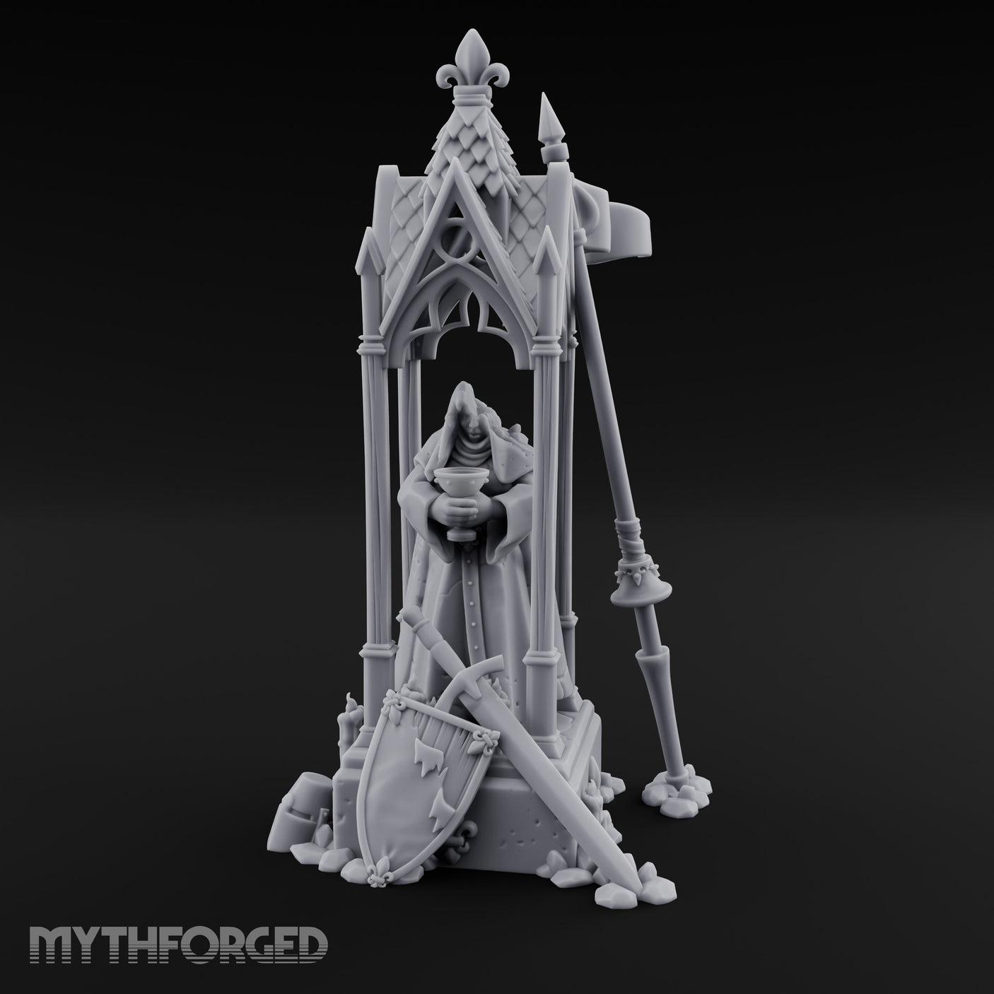 Chalice-Bearing Gothic-Spired Lady Shrine Miniature for Dungeons and Dragons, Pathfinder or other TTRPGs
