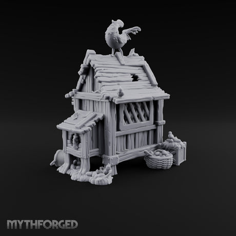 Rooster-Topped Chicken Coop Miniature for Dungeons and Dragons, Pathfinder or other TTRPGs