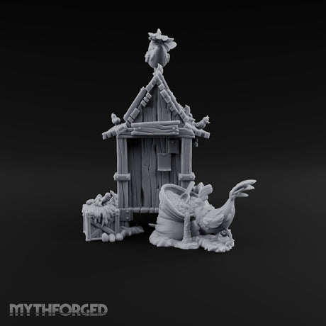 Rooster-Topped Chicken Coop Miniature for Dungeons and Dragons, Pathfinder or other TTRPGs