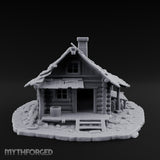 Chimney-Crowned Porch-Sagging Frontier Log Cabin Miniature for Dungeons and Dragons, Pathfinder or other TTRPGs