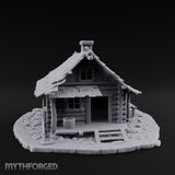 Chimney-Crowned Porch-Sagging Frontier Log Cabin Miniature for Dungeons and Dragons, Pathfinder or other TTRPGs
