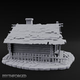 Chimney-Crowned Porch-Sagging Frontier Log Cabin Miniature for Dungeons and Dragons, Pathfinder or other TTRPGs
