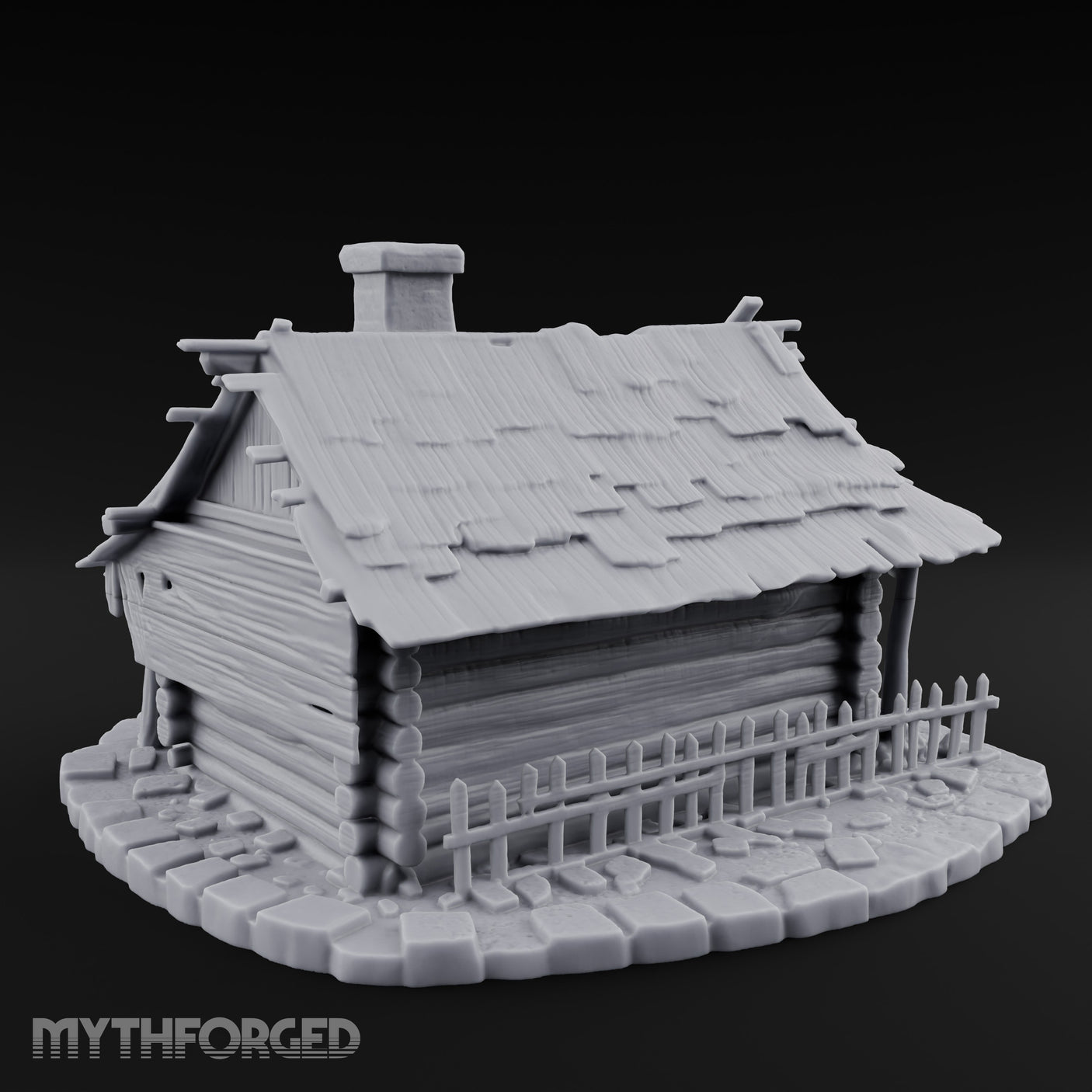 Chimney-Crowned Porch-Sagging Frontier Log Cabin Miniature for Dungeons and Dragons, Pathfinder or other TTRPGs