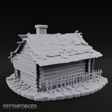 Chimney-Crowned Porch-Sagging Frontier Log Cabin Miniature for Dungeons and Dragons, Pathfinder or other TTRPGs