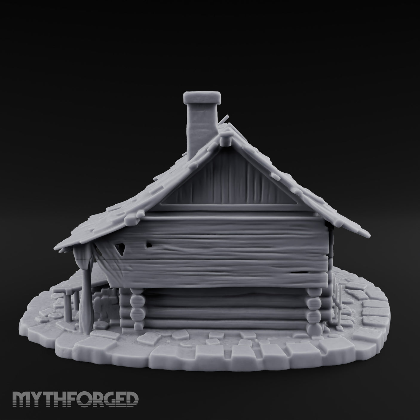 Chimney-Crowned Porch-Sagging Frontier Log Cabin Miniature for Dungeons and Dragons, Pathfinder or other TTRPGs
