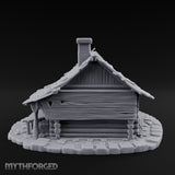 Chimney-Crowned Porch-Sagging Frontier Log Cabin Miniature for Dungeons and Dragons, Pathfinder or other TTRPGs