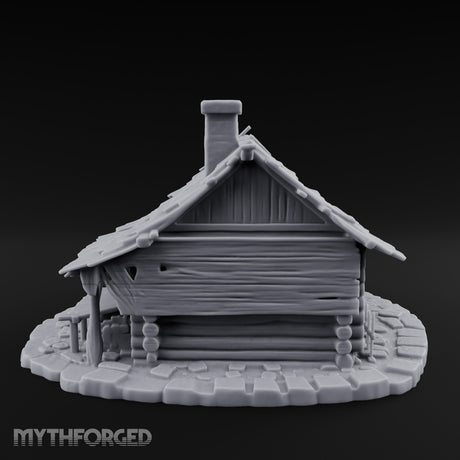 Chimney-Crowned Porch-Sagging Frontier Log Cabin Miniature for Dungeons and Dragons, Pathfinder or other TTRPGs