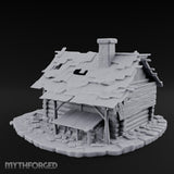 Chimney-Crowned Porch-Sagging Frontier Log Cabin Miniature for Dungeons and Dragons, Pathfinder or other TTRPGs
