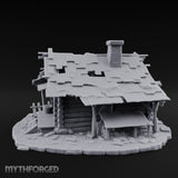 Chimney-Crowned Porch-Sagging Frontier Log Cabin Miniature for Dungeons and Dragons, Pathfinder or other TTRPGs