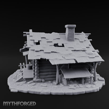 Chimney-Crowned Porch-Sagging Frontier Log Cabin Miniature for Dungeons and Dragons, Pathfinder or other TTRPGs