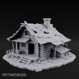 Chimney-Crowned Porch-Sagging Frontier Log Cabin Miniature for Dungeons and Dragons, Pathfinder or other TTRPGs