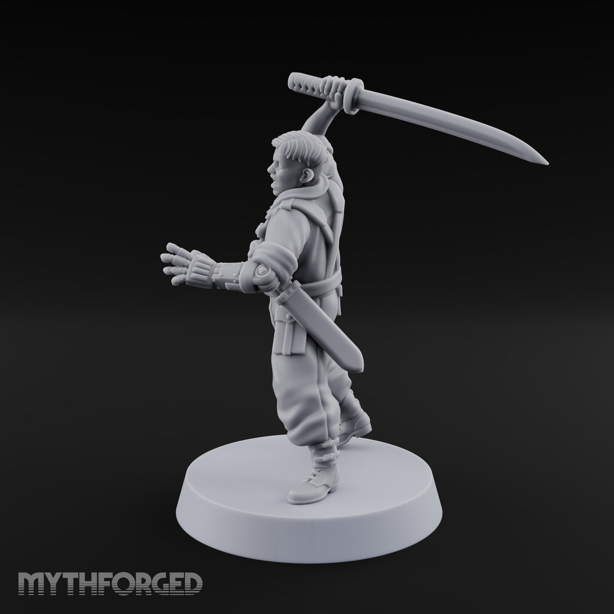 Steel Arm, Stolen Blade Human Officer with Katana and Mechanical Arm — Mechanical