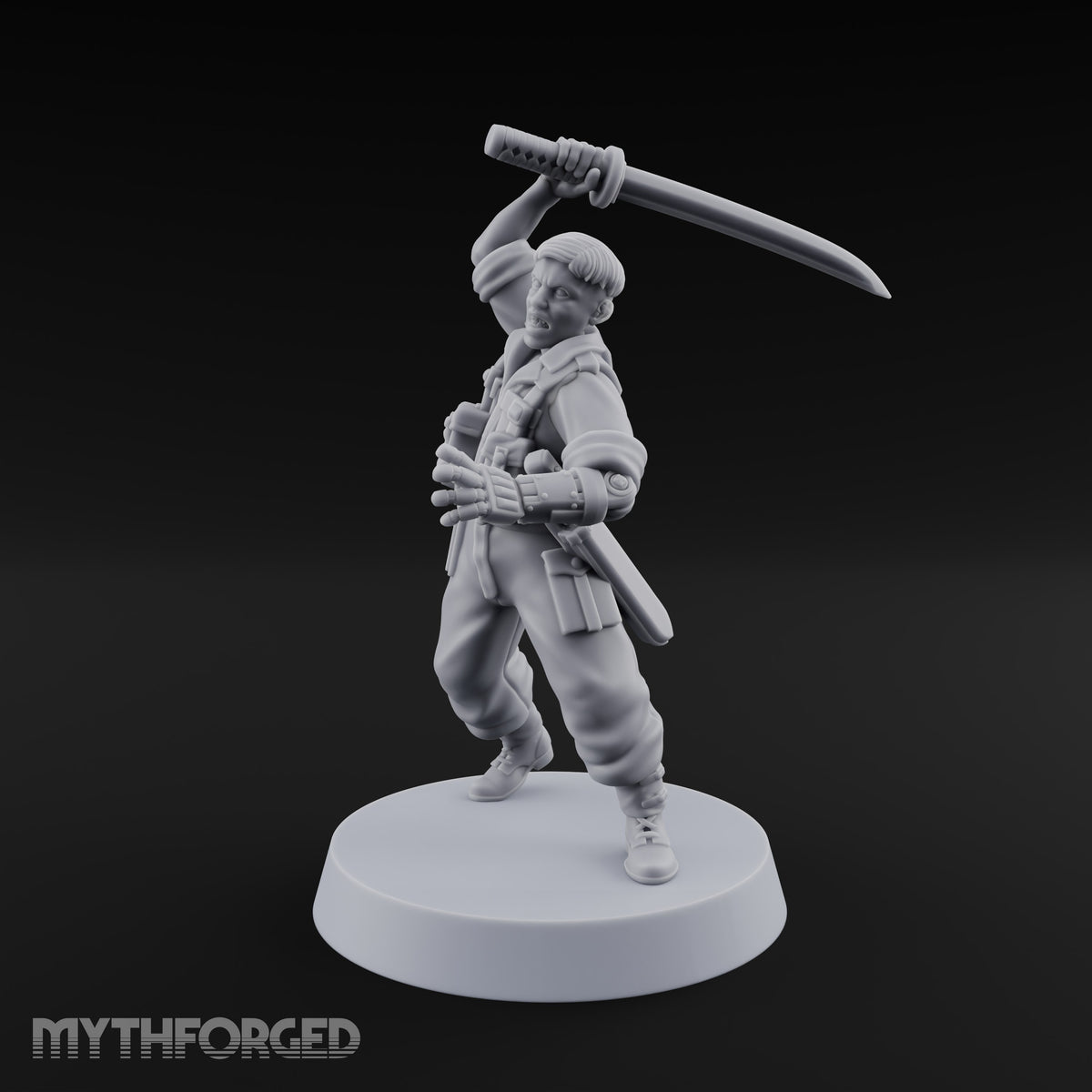 Steel Arm, Stolen Blade Human Officer with Katana and Mechanical Arm — Mechanical