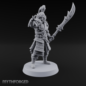 Blade Raised Chinese Style Human General Miniature for Dungeons and Dragons, Pathfinder or other TTRPGs