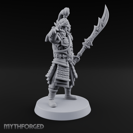 Blade Raised Chinese Style Human General Miniature for Dungeons and Dragons, Pathfinder or other TTRPGs