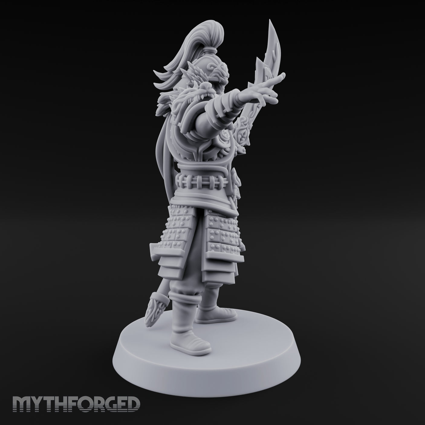 Blade Raised Chinese Style Human General Miniature for Dungeons and Dragons, Pathfinder or other TTRPGs