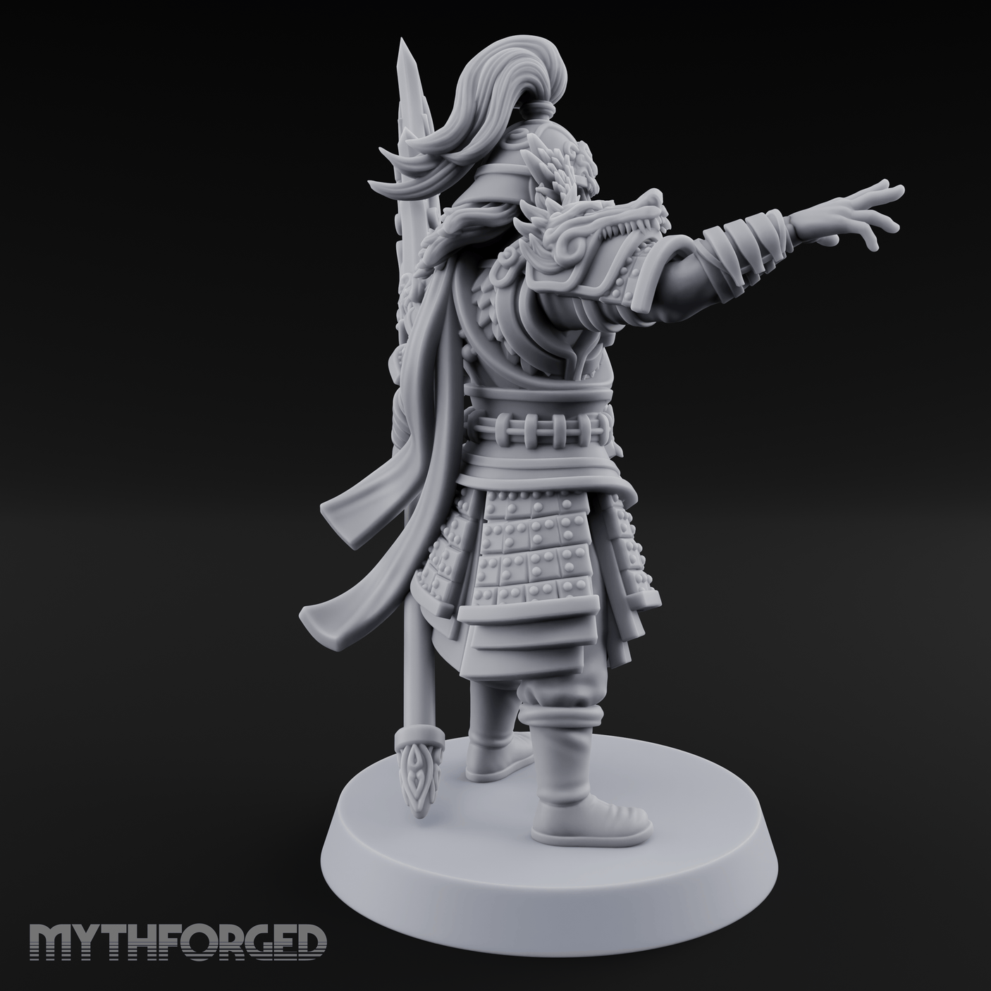 Blade Raised Chinese Style Human General Miniature for Dungeons and Dragons, Pathfinder or other TTRPGs