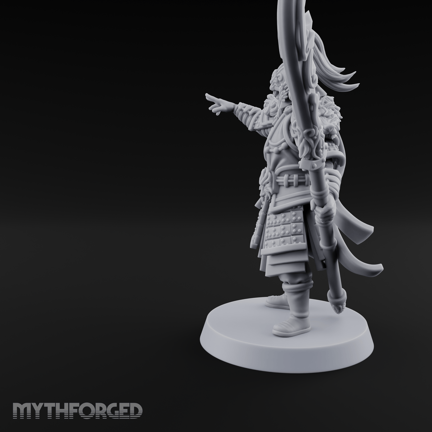 Blade Raised Chinese Style Human General Miniature for Dungeons and Dragons, Pathfinder or other TTRPGs