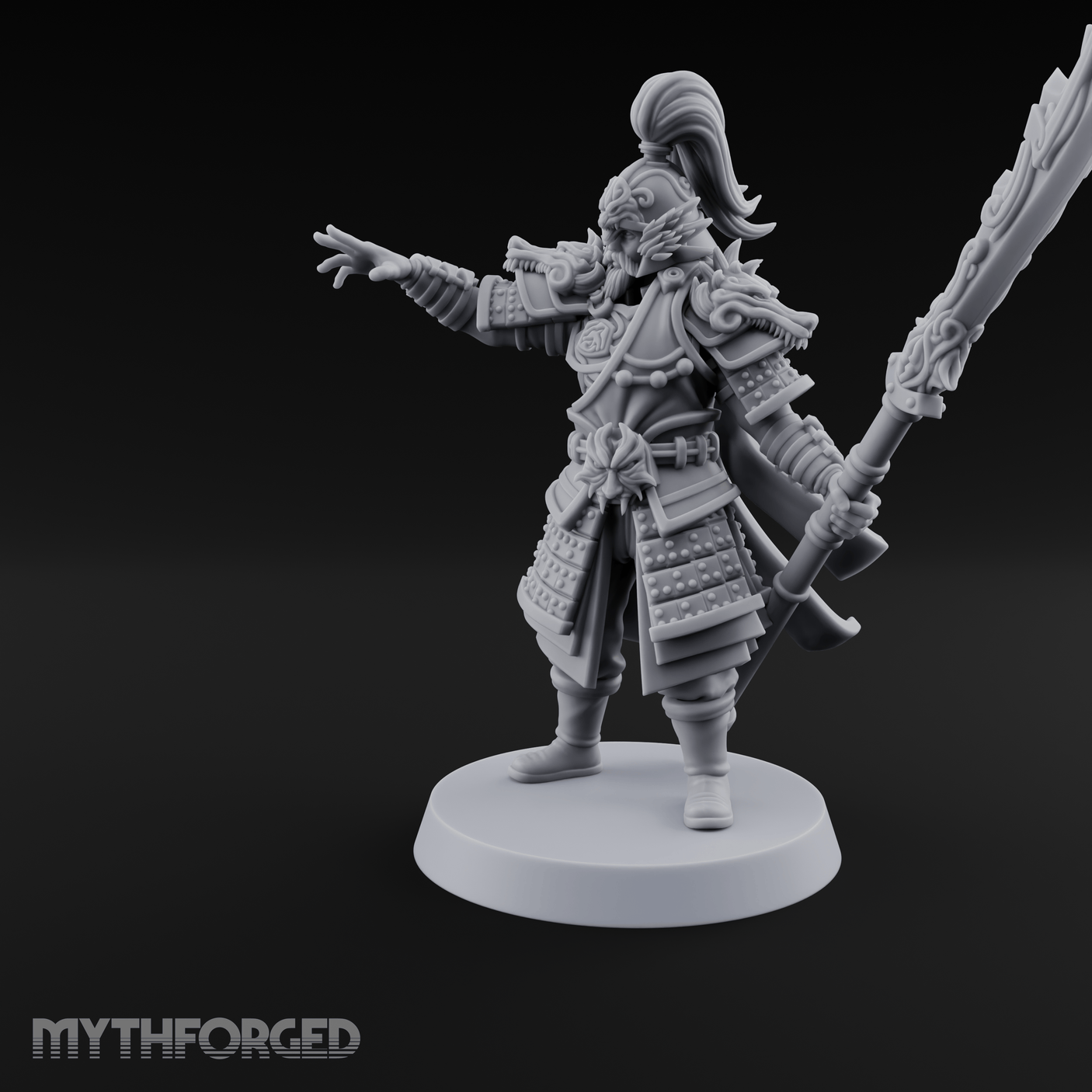 Blade Raised Chinese Style Human General Miniature for Dungeons and Dragons, Pathfinder or other TTRPGs
