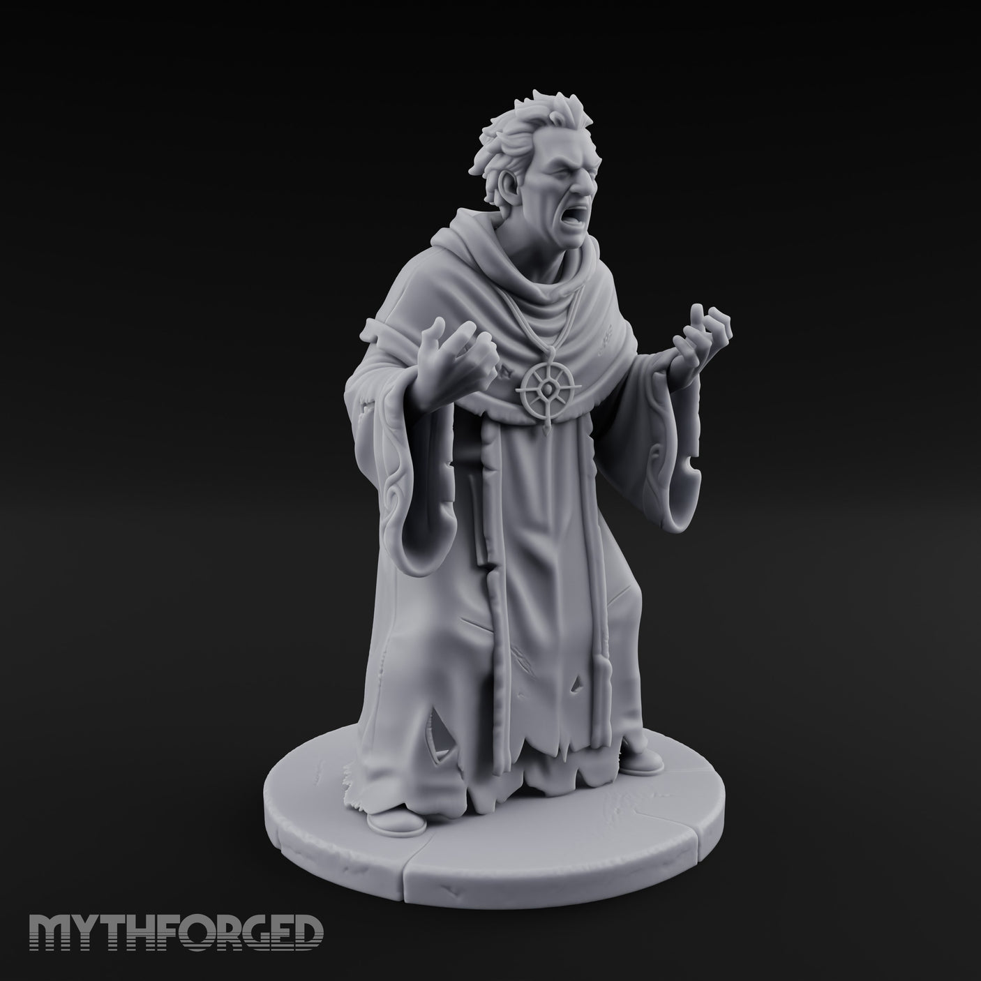 Claw Raising Mouth Screaming Human Fanatic Miniature for Dungeons and Dragons, Pathfinder or other TTRPGs