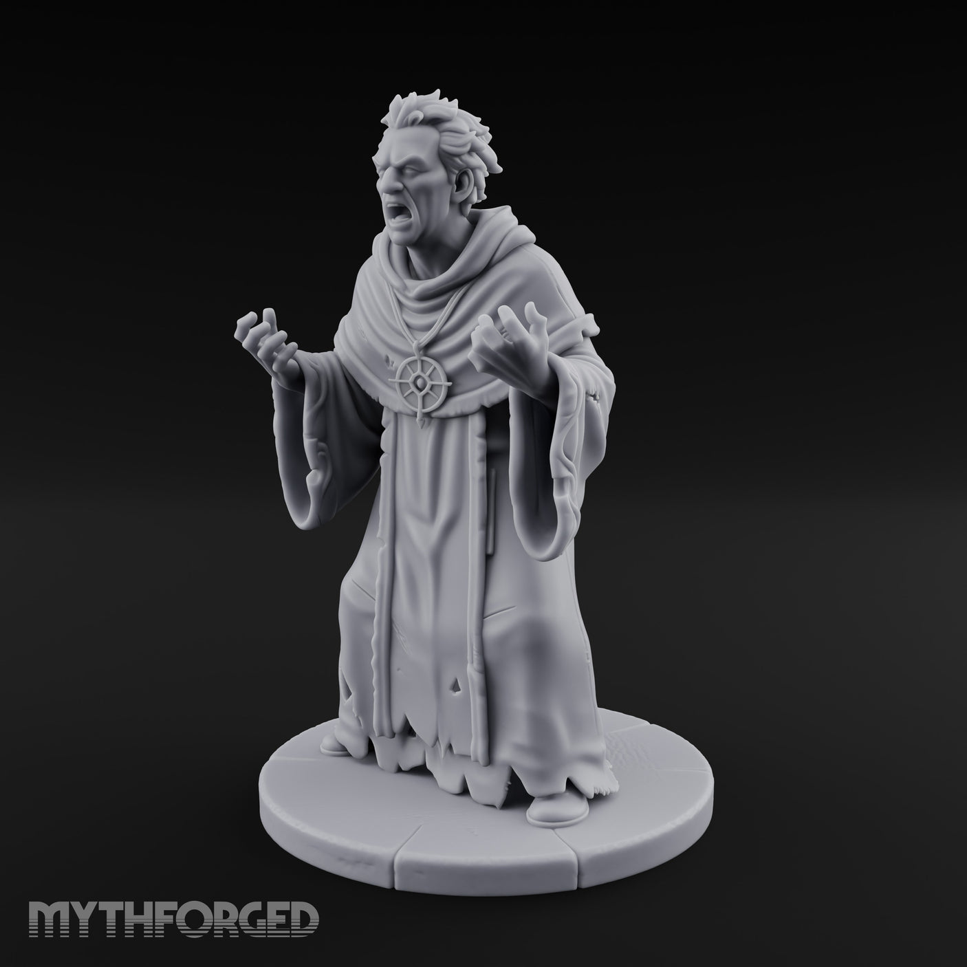 Claw Raising Mouth Screaming Human Fanatic Miniature for Dungeons and Dragons, Pathfinder or other TTRPGs