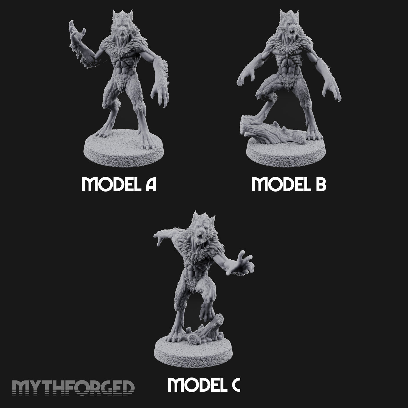 Claws Swiping Werewolf Pack Miniature for Dungeons and Dragons, Pathfinder or other TTRPGs