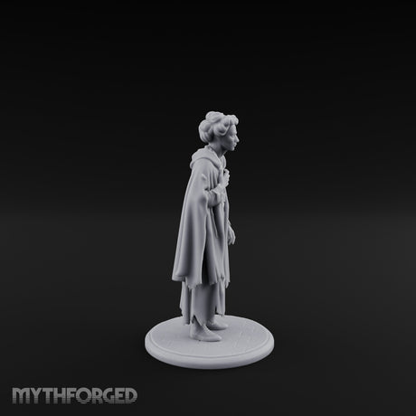 Cloak Clutching Human Peasant Miniature for Dungeons and Dragons, Pathfinder or other TTRPGs