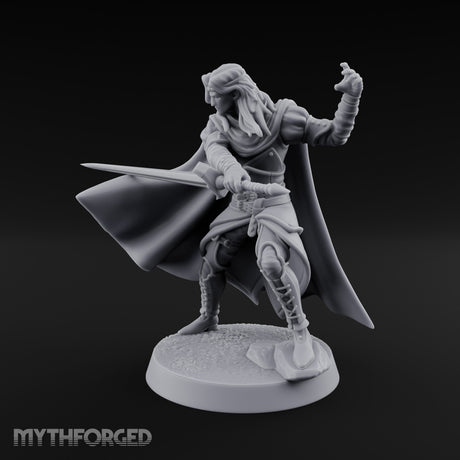 Cloak Sweeping Long Blade Human Warlock Miniature for Dungeons and Dragons, Pathfinder or other TTRPGs