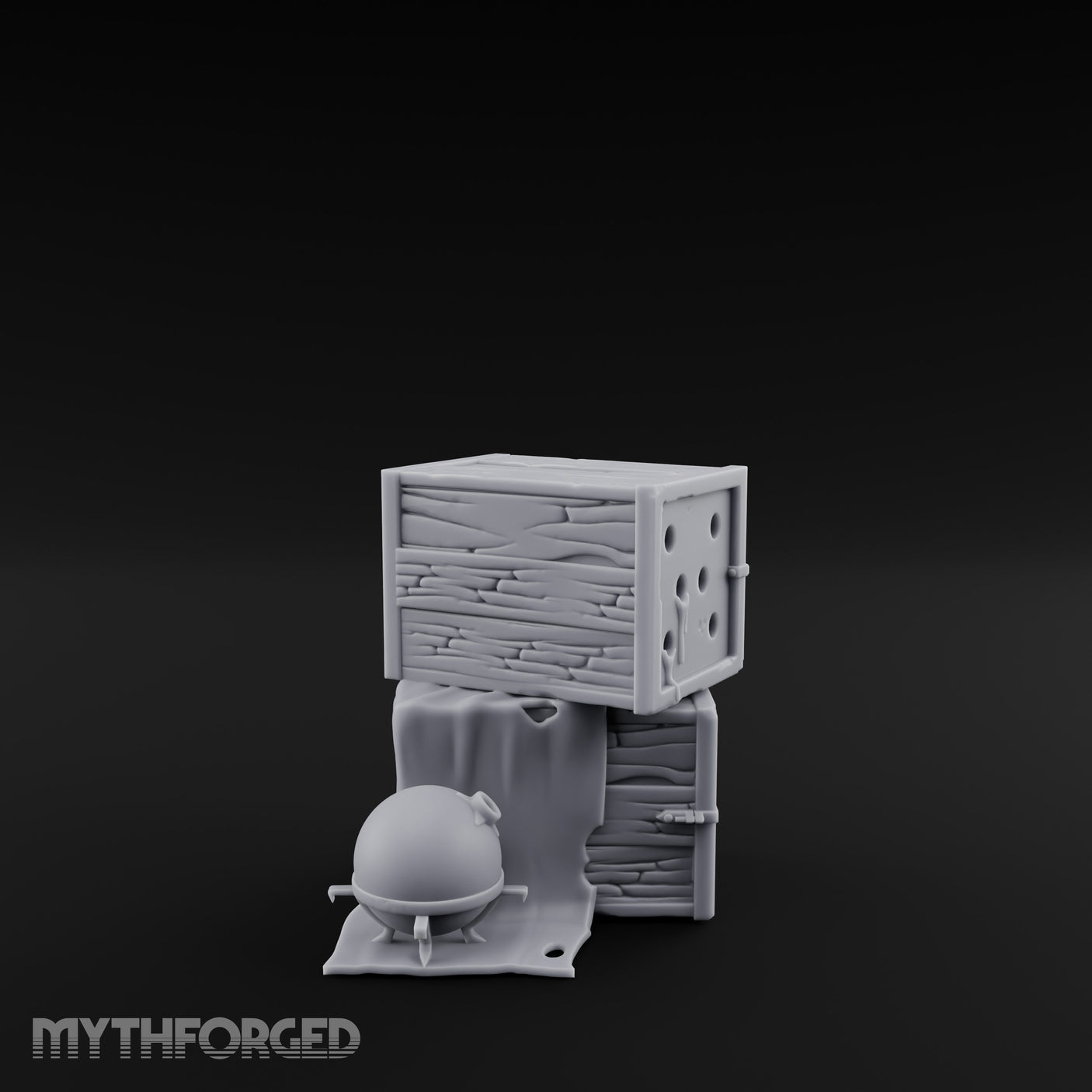 Cloth-Draped Nail-Studded Workshop Crate Stack Miniature for Dungeons and Dragons, Pathfinder or other TTRPGs