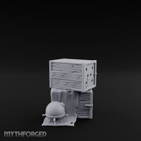 Cloth-Draped Nail-Studded Workshop Crate Stack Miniature for Dungeons and Dragons, Pathfinder or other TTRPGs